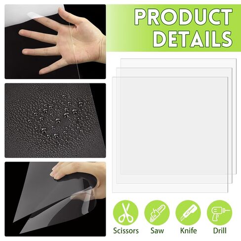 Clear Plastic Sheet, 5 PCS 12" x 12" x 0.02 Plexiglass Sheets,Clear PET Sheet Panels, Clear Acrylic Plastic Sheet for Picture Frame, Invitations, Poster Frames in Kuwait