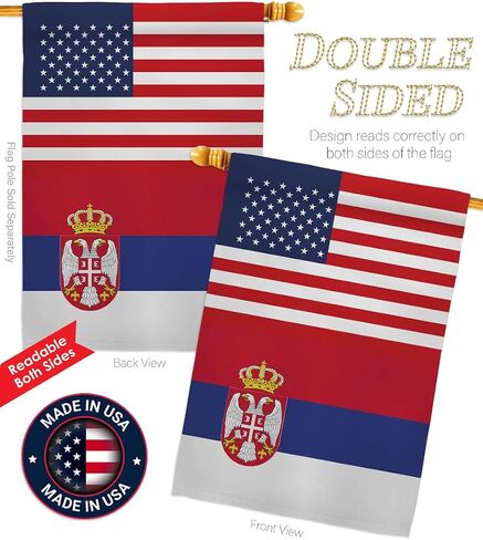 World Cup Serbia USA Friendship Flag Home Decor Banner Room Wall Art Patio Porch Lawn Garden Flag Stand Pole Outdoor Tapestry Yard Signs FIFA Gifts Sports Fan Trophy Soccer Game Football Made in USA in Kuwait