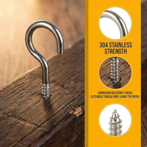 5PCS Screw Hook, 2.56 Inches 304 Stainless Steel Ceiling Hook, Heavy-Duty Screw-in Hooks for Hammock Stands, Wood, Indoor and Outdoor Use in Kuwait