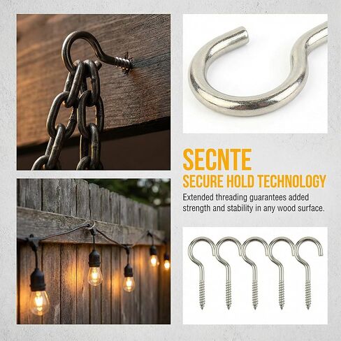 5PCS Screw Hook, 2.56 Inches 304 Stainless Steel Ceiling Hook, Heavy-Duty Screw-in Hooks for Hammock Stands, Wood, Indoor and Outdoor Use in Kuwait