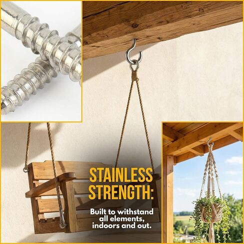 5PCS Screw Hook, 2.56 Inches 304 Stainless Steel Ceiling Hook, Heavy-Duty Screw-in Hooks for Hammock Stands, Wood, Indoor and Outdoor Use in Kuwait