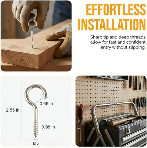 5PCS Screw Hook, 2.56 Inches 304 Stainless Steel Ceiling Hook, Heavy-Duty Screw-in Hooks for Hammock Stands, Wood, Indoor and Outdoor Use in Kuwait