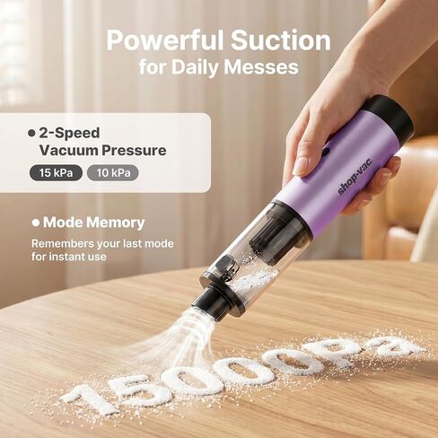 مكنسة كهربائية صغيرة للسيارة Shop-Vac S4 لاسلكية، بقدرة 15000 باسكال 4 في 1، مكنسة مكتبية محمولة ومنفضة هواء مع محرك بدون فرشاة، ضوء LED، فوهات متعددة، وضعان، للسيارة والمكتب وتنظيف لوحة المفاتيح (أرجواني) in Kuwait