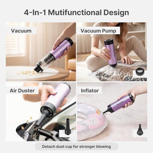 مكنسة كهربائية صغيرة للسيارة Shop-Vac S4 لاسلكية، بقدرة 15000 باسكال 4 في 1، مكنسة مكتبية محمولة ومنفضة هواء مع محرك بدون فرشاة، ضوء LED، فوهات متعددة، وضعان، للسيارة والمكتب وتنظيف لوحة المفاتيح (أرجواني) in Kuwait