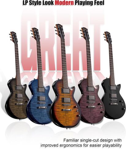 طقم جيتار كهربائي AKLOT 24-Fret - قطعة واحدة (نمط LP)، إمكانية اللعب الحديثة مع التقاطات همبوكر المقسمة بالملف، الملحقات الأساسية متضمنة، انفجار جحيم in Kuwait