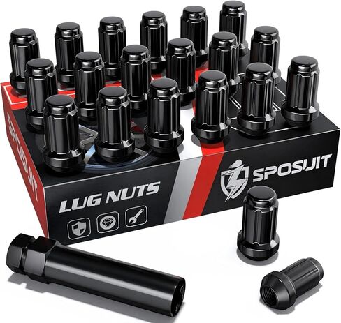 Sposuit M12x1.5 Spline Lug Nuts - Replacement for 2006-2023 Hyundai Elantra, 2018-2024 Kona, 2000-2022 Santa Fe, 2001-2023 Sonata, 2005-2024 Tucson - Closed End Black Lug Nut with Socket(20 Pcs) in Saudi Arabia