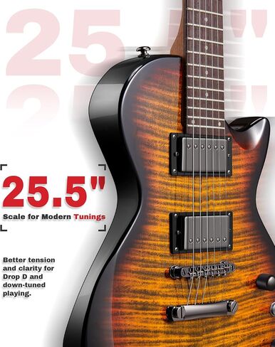طقم جيتار كهربائي AKLOT 24-Fret - قطعة واحدة (نمط LP)، إمكانية اللعب الحديثة مع التقاطات همبوكر المقسمة بالملف، الملحقات الأساسية متضمنة، انفجار جحيم in Kuwait