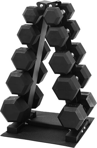 مجموعة دمبل سداسية مطاطية من HulkFit بوزن 160-550 رطل مع رف تخزين، دمبل من الحديد الزهر الصلب لكامل الجسم، قبضة مضادة للانزلاق، مجموعة دمبل أوزان للتدريب المنزلي في صالة الألعاب الرياضية in Kuwait
