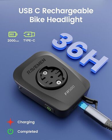 حزمة RAVEMEN FR500 مع AOM05، ضوء أمامي للدراجة متوافق مع أجهزة كمبيوتر Garmin/Wahoo/Bryton لركوب الدراجات in Kuwait