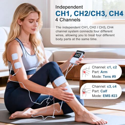 وحدة عشرات EMS محفز العضلات لتخفيف الآلام، 4 في 1 عشرات وEMS والاسترخاء والمنزل، 4 قنوات 60 وضعًا 30 شدة مع شاشة ملونة مطورة للظهر والرقبة والكتف وعرق النسا | 4 قنوات، شاشة ملونة، وضع DIY in Kuwait