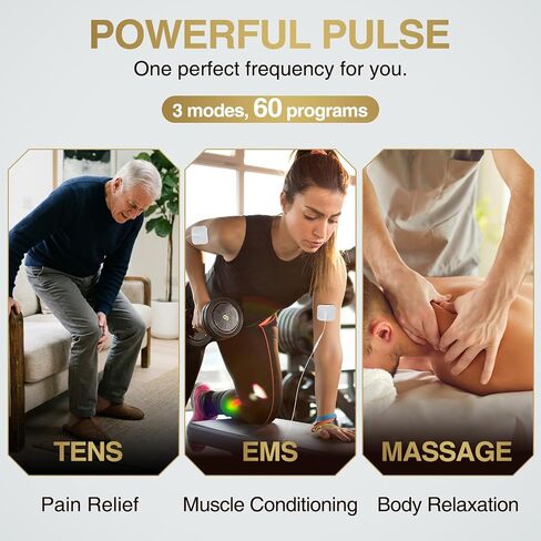 NURSAL 60 وضعًا لوحدة تحفيز العضلات لتخفيف الألم، 3 في 1 ثنائي القناة EMS محفز العضلات للظهر والكتف والرقبة والركبة وعرق النسا، آلة عشرات قابلة لإعادة الشحن مع 12 وسادة للعشرات in Kuwait