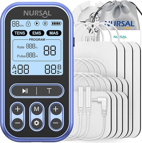 NURSAL 60 وضعًا لوحدة تحفيز العضلات لتخفيف الألم، 3 في 1 ثنائي القناة EMS محفز العضلات للظهر والكتف والرقبة والركبة وعرق النسا، آلة عشرات قابلة لإعادة الشحن مع 12 وسادة للعشرات in Saudi Arabia