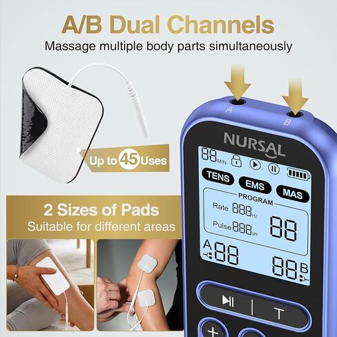NURSAL 60 وضعًا لوحدة تحفيز العضلات لتخفيف الألم، 3 في 1 ثنائي القناة EMS محفز العضلات للظهر والكتف والرقبة والركبة وعرق النسا، آلة عشرات قابلة لإعادة الشحن مع 12 وسادة للعشرات in Saudi Arabia