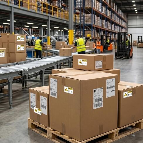 500 قطعة من ملصقات تحذير الأشياء الثقيلة مقاس 3 × 2 بوصة لرفع الفريق، ملصقات فينيل مقاومة للماء لصناديق التعامل مع المستودعات in Kuwait