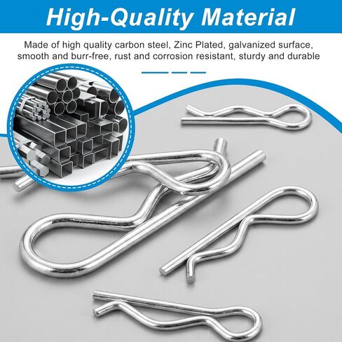 QKP 110Pcs Hardware Pins Assortment Kit, Zinc Plated | R Clips & U Type Cotter Pins, 13 Sizes R-Type Hairpin Fasteners, For Hitch Pin Lock, Trailer, Truck in Kuwait