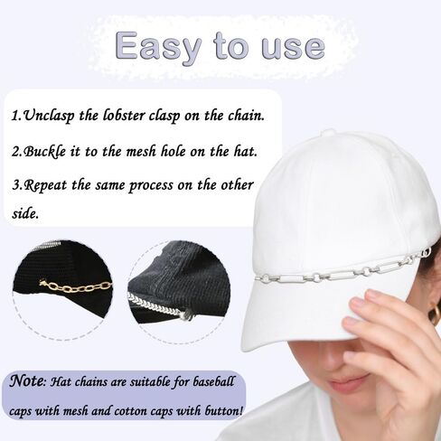 3 عبوات من سلاسل قبعة الشاحنة الفضية للمرأة/الرجل، قبعات قوية سلسلة زخرفية ملحقة للقبعة DIY قبعة تاكر ساحرة سلسلة عصرية لوازم شريط قبعة تاكر السائبة in Kuwait