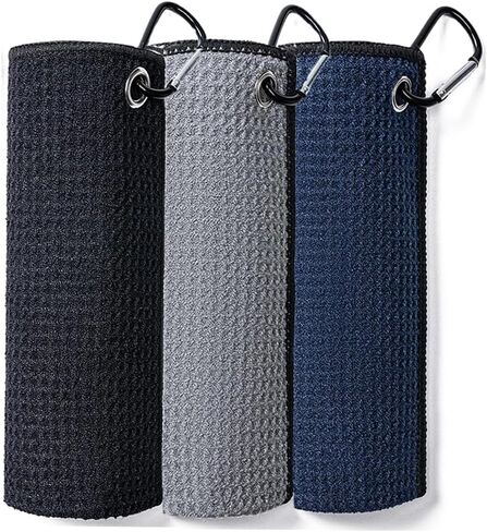 Livious 3 Pack Golf Towels,16" x 16" Portable Microfiber Fabric Waffle Pattern Golf Towel for Golf Bag with Carabiner Clip in Kuwait