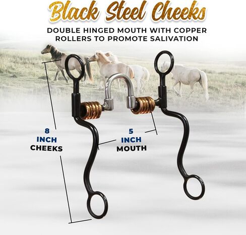 لقمة تصحيح من الفولاذ الأسود من Colorado Saddlery للخيول - لقمة حصان غربي ذات فم مزدوج نحاسي مقاس 5 بوصات - خدود مقاس 8 بوصات - قطعة فم الحصان للركوب والتدريب اليومي in Kuwait