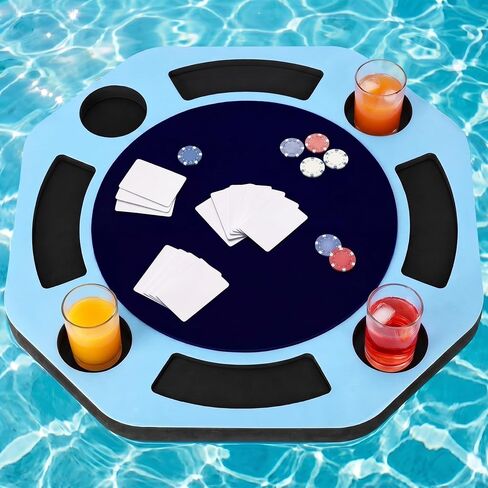 طاولة ألعاب عائمة من سيليبول لحمام السباحة مقاس 17.8 بوصة × 17.8 بوصة، حامل مشروبات من إسفنج إيفا، صينية عائمة مع فتحات بطاقات لحامل الأكواب للمشروبات والوجبات الخفيفة وألعاب البطاقات لحمام السباحة والشاطئ وحوض الاستحمام الساخن والبحيرة in Kuwait