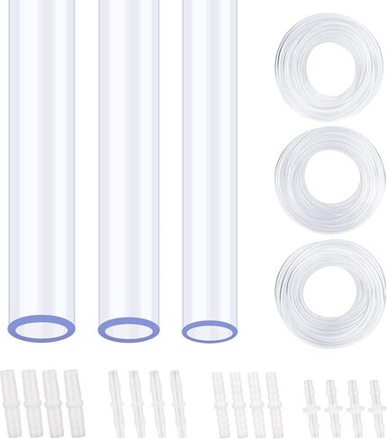 19Pcs PVC Clear Tubing Kit 3 Sizes (6mm 7mm 8mm ID) + 16PCS Plastic Hose Barb Fittings 4 Sizes (M5.6 M6 M7.9 M8) for Aquarium Fish Tank Air Conditioning Drainage Water Pump in Kuwait