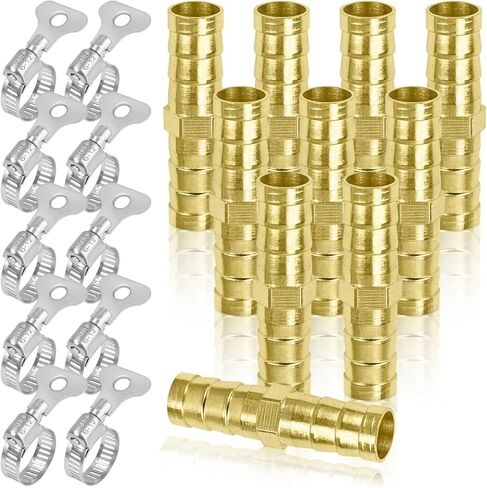 3/8" Brass Hose Barb Fitting, 10PCS Hose Repair Straight Connector Barb 10mm Fitting Metals Splicer Mender with 10pcs Stainless Steel Pipe Clamp for Fuel Line Gas Water Air in Kuwait