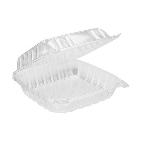 Dart Solo Dart 8" x 8"x 3" Clear Plastic Hinged Food Take-Out Container 1-Compartment (Pack of 100) in Kuwait