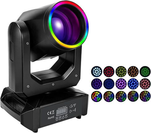 150 وات LED برأس متحرك DJ ضوء دوار، 18 وجهًا منشورًا 8 Gobos 8 ألوان إضاءة مسرح احترافية مع DMX512 أضواء ديسكو دي جي منشطة للصوت لحفلات الزفاف والكنيسة والعروض الحية، عبوتان in Kuwait