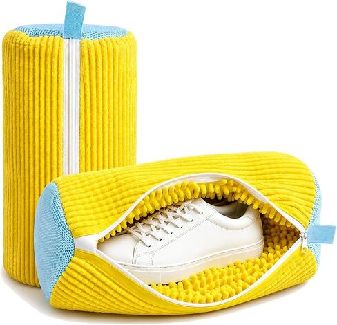 Shoe Washing Machine Bag, 2 Pack Sneaker Cleaning Bags for Washer & Dryer, Hidden Zipper Laundry Shoe Bag Protects Shoes & Drum, Fits Tennis Shoes and Daily Footwear (Yellow) in Kuwait