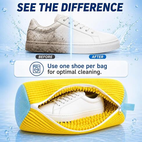 Shoe Washing Machine Bag, 2 Pack Sneaker Cleaning Bags for Washer & Dryer, Hidden Zipper Laundry Shoe Bag Protects Shoes & Drum, Fits Tennis Shoes and Daily Footwear (Yellow) in Kuwait