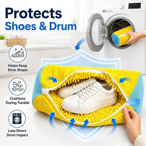 Shoe Washing Machine Bag, 2 Pack Sneaker Cleaning Bags for Washer & Dryer, Hidden Zipper Laundry Shoe Bag Protects Shoes & Drum, Fits Tennis Shoes and Daily Footwear (Yellow) in Kuwait