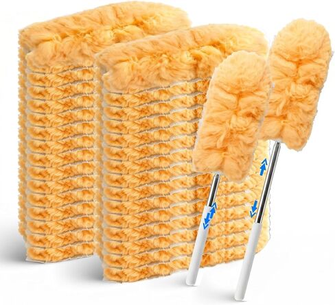 30PCS Duster Refills Compatible with Swiffer Dusters, 360 Heavy Duty Duster with 2 Extendable Handles for Ceiling Fan & Everyday Cleaning, Microfiber Duster for High Ceilings, Lamps, Furniture, Blinds in Kuwait