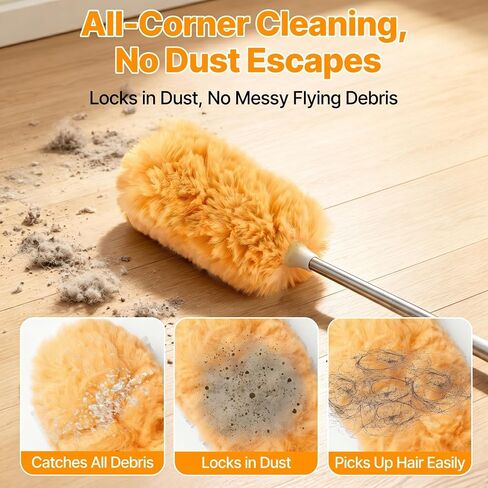 30PCS Duster Refills Compatible with Swiffer Dusters, 360 Heavy Duty Duster with 2 Extendable Handles for Ceiling Fan & Everyday Cleaning, Microfiber Duster for High Ceilings, Lamps, Furniture, Blinds in Kuwait
