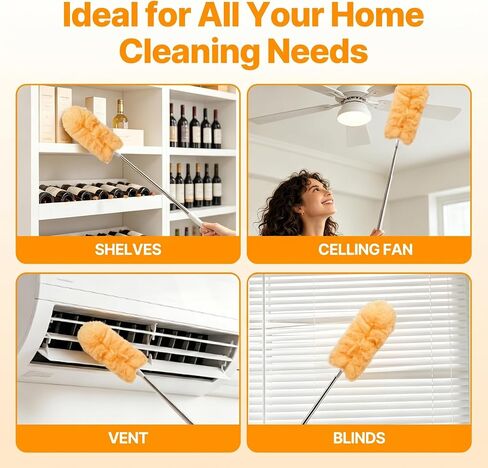 30PCS Duster Refills Compatible with Swiffer Dusters, 360 Heavy Duty Duster with 2 Extendable Handles for Ceiling Fan & Everyday Cleaning, Microfiber Duster for High Ceilings, Lamps, Furniture, Blinds in Kuwait