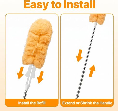 30PCS Duster Refills Compatible with Swiffer Dusters, 360 Heavy Duty Duster with 2 Extendable Handles for Ceiling Fan & Everyday Cleaning, Microfiber Duster for High Ceilings, Lamps, Furniture, Blinds in Kuwait