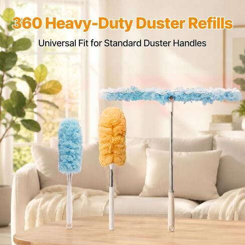 30PCS Duster Refills Compatible with Swiffer Dusters, 360 Heavy Duty Duster with 2 Extendable Handles for Ceiling Fan & Everyday Cleaning, Microfiber Duster for High Ceilings, Lamps, Furniture, Blinds in Kuwait
