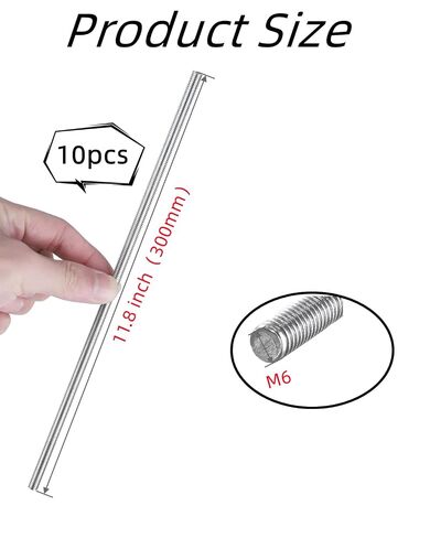 10PCS 304 Stainless Steel M6 Fully Threaded Rod,11.8"(300mm) Long Threaded Rod,Right Hand Threads in Kuwait