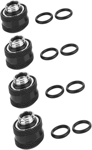YGKN-C16MM 4 قطع تركيب ضغط سريع لنظام تبريد المياه للكمبيوتر، تركيب أنبوب OD 16 مم مع حلقات إغلاق (أسود 4 قطع) in Kuwait