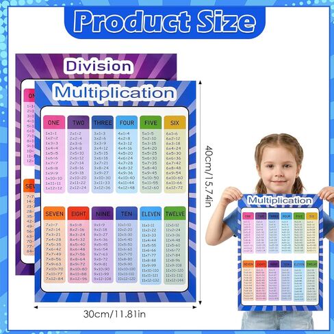 Thinp 2 Pcs Multiplication and Division Chart, Double-Sided Laminated Times Table Chart Math Learning Tools for Teacher Classroom Must Haves Math Poster (11.8 X 15.8 Inch) in Kuwait