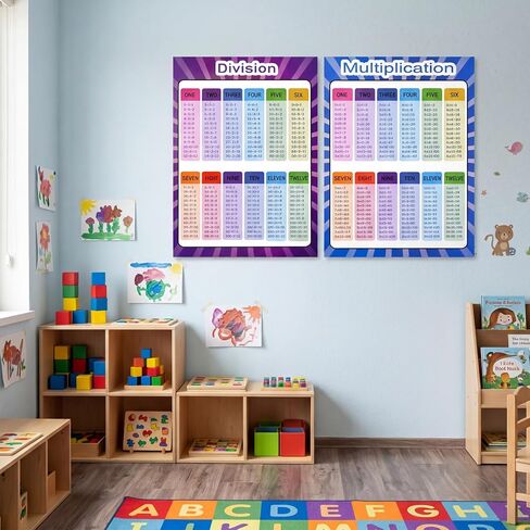 Thinp 2 Pcs Multiplication and Division Chart, Double-Sided Laminated Times Table Chart Math Learning Tools for Teacher Classroom Must Haves Math Poster (11.8 X 15.8 Inch) in Kuwait