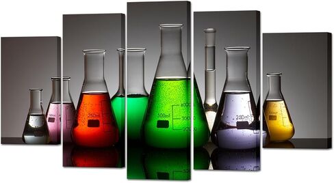 Muzenso Large Canvas Prints 5 Piece Colorful Laboratory Flask Wall Art Science Chemistry Beakers Modern Abstract Canvas Painting Set for Classroom Office Laboratory Decor Stretched Ready to Hang in Kuwait