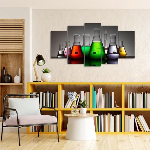Muzenso Large Canvas Prints 5 Piece Colorful Laboratory Flask Wall Art Science Chemistry Beakers Modern Abstract Canvas Painting Set for Classroom Office Laboratory Decor Stretched Ready to Hang in Kuwait