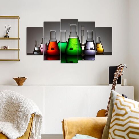 Muzenso Large Canvas Prints 5 Piece Colorful Laboratory Flask Wall Art Science Chemistry Beakers Modern Abstract Canvas Painting Set for Classroom Office Laboratory Decor Stretched Ready to Hang in Kuwait