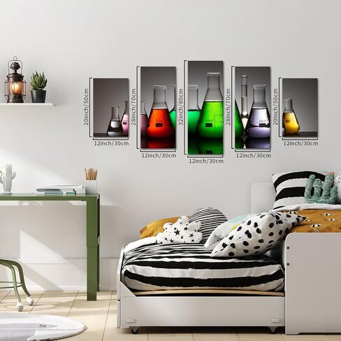 Muzenso Large Canvas Prints 5 Piece Colorful Laboratory Flask Wall Art Science Chemistry Beakers Modern Abstract Canvas Painting Set for Classroom Office Laboratory Decor Stretched Ready to Hang in Kuwait