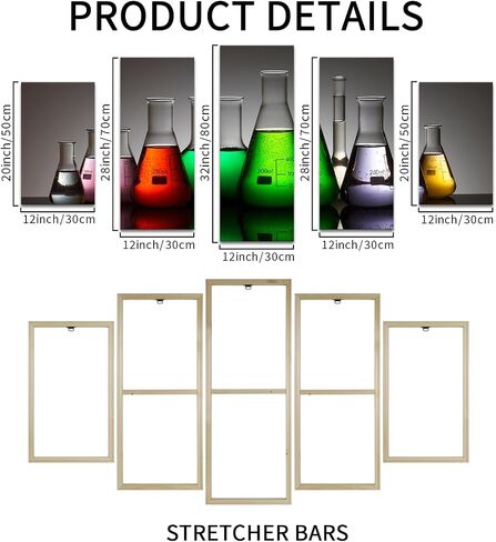 Muzenso Large Canvas Prints 5 Piece Colorful Laboratory Flask Wall Art Science Chemistry Beakers Modern Abstract Canvas Painting Set for Classroom Office Laboratory Decor Stretched Ready to Hang in Kuwait