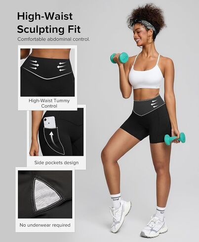 BRXL Biker Shorts Women with Pockets 4.5" Tummy Control Gym Spandex Shorts in Kuwait