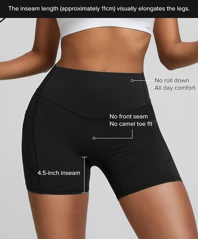 BRXL Biker Shorts Women with Pockets 4.5" Tummy Control Gym Spandex Shorts in Kuwait