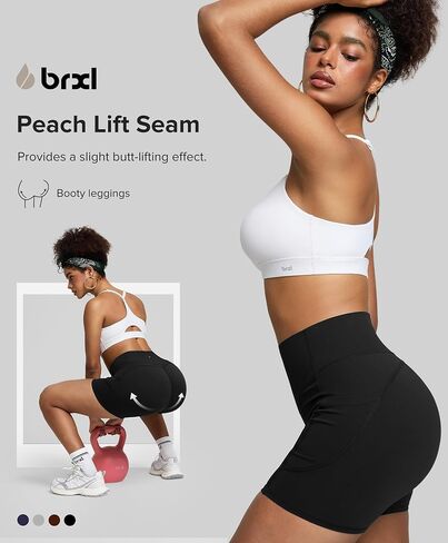 BRXL Biker Shorts Women with Pockets 4.5" Tummy Control Gym Spandex Shorts in Kuwait