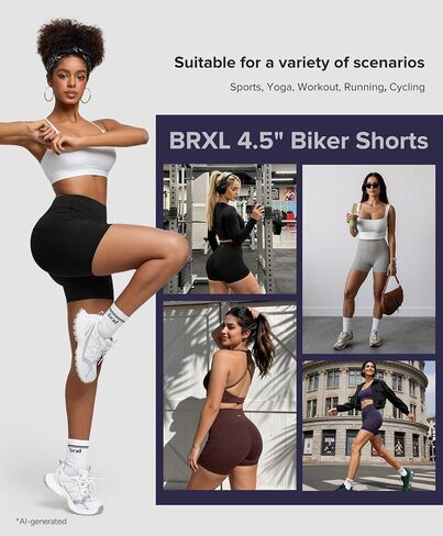 BRXL Biker Shorts Women with Pockets 4.5" Tummy Control Gym Spandex Shorts in Kuwait