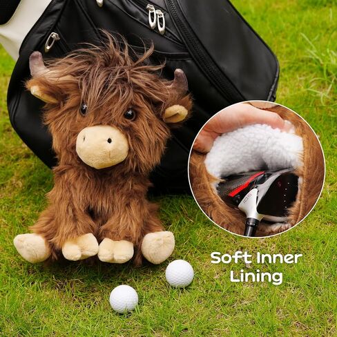 Big Crazy Highland Cattle Funny Driver Headcover, Golf Head Covers, Plush Animal Golf Club Covers, Highland Cow Driver Cover, Soft Lining for Club Protection, Golf Gifts for Men Women in Kuwait