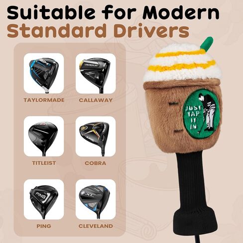 Funny Coffee Cup Golf Driver Head Cover Plush Golf Club Cover Gift | Just Tap It In Fits Most 460cc Drivers Reliable Club Protection Soft Plush Exterior in Kuwait